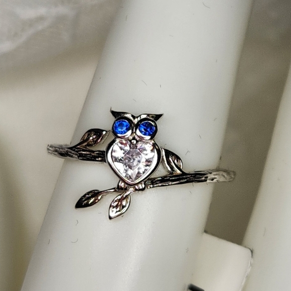 Sapphire Blue Eye Owl Ring S925 - Picture 1 of 1